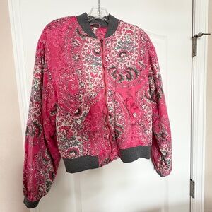 Free People Pink and Gray Jacket with Paisley Print